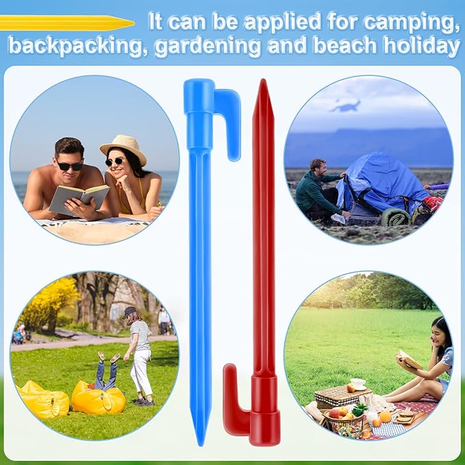 24 Pack Plastic Tent Stakes 5.7 Inch Heavy Duty Canopy Anchoring Pegs Plastic Tent Pegs Sand Stakes Outdoor Beach Spikes for Camping, Gardening, Landscaping, Backpacking(Multi Colors)