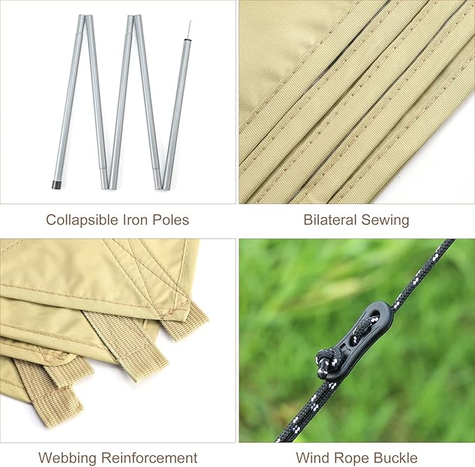 P1ancamp 10×10FT Camping Tarp with 2×6.6FT Poles, Waterproof & Lightweight Tent Tarp, Rain Fly Sun Shelter, 210D Oxford UPF50+ Shelter can Used with Car,Tent & Hammock for Picnic, Garden & Outdoor