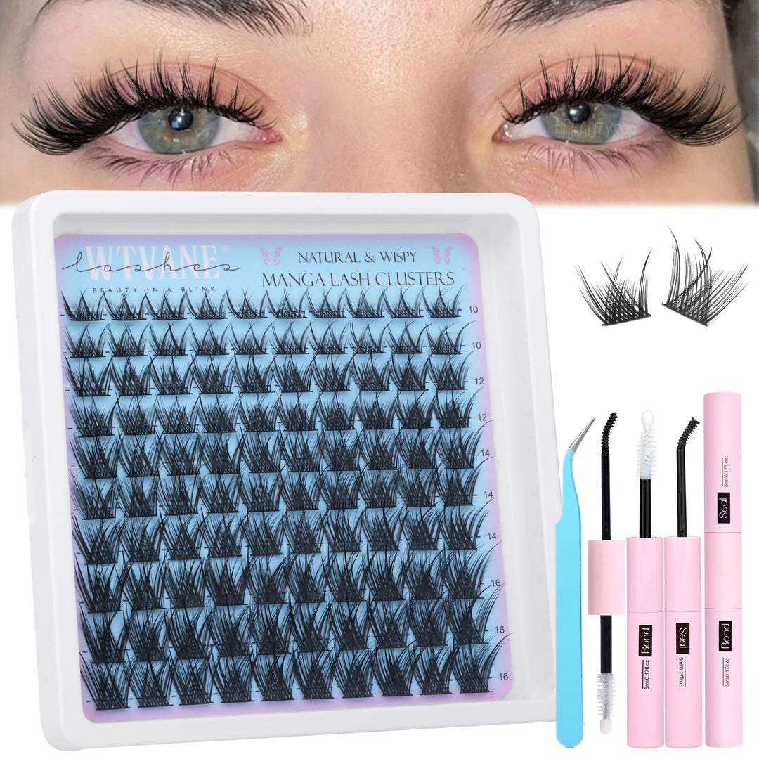 Wispy Lash Clusters Kit DIY Lash Extension Kit 10mm-16mm Eyelash Clusters C Curl Individual Lashes Natural Lashes Clusters Eyelashe Extension Kit with Lash Bond and Seal,Lash Tweezers by Wtvane