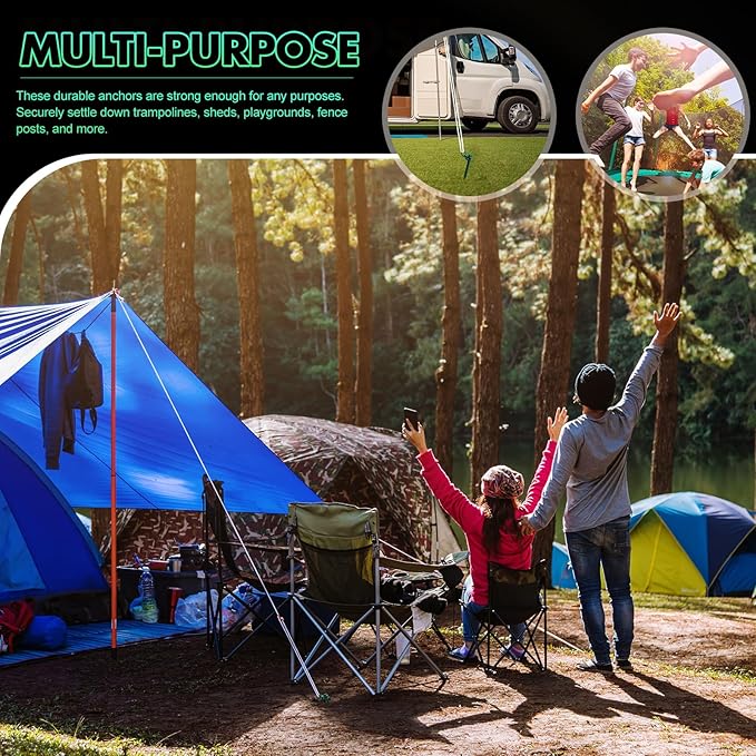 Zhengmy 8 Pcs Ground Anchors Screw in, 12 Inch Heavy Duty Tent Stakes with Trampoline Anchor Hook Ground Stakes for Camping Tent Canopies Ports Sheds Swing Sets Securing Animals (Green)