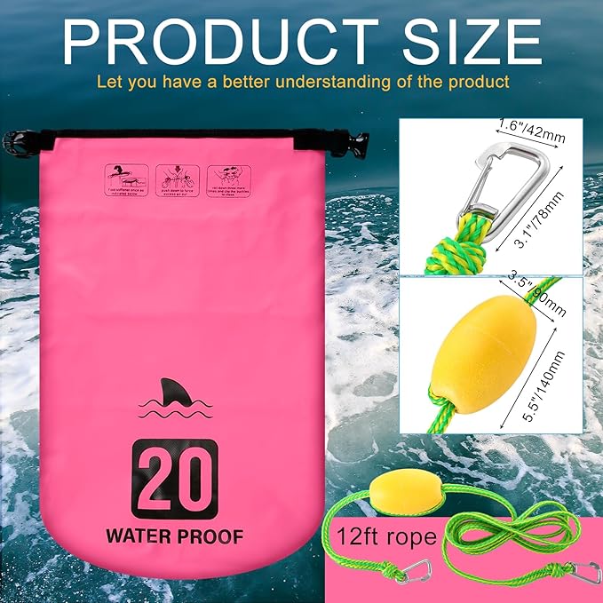 2 Set 20L Sand Anchor Heavy Duty Buoy Kit 2 in 1 Kayak Anchor Floating Waterproof Dry Bag with High Visibility Float Rope for Lake Beach Boat Hiking Camping Water Sports Surfing Kayaking(Rose Red)
