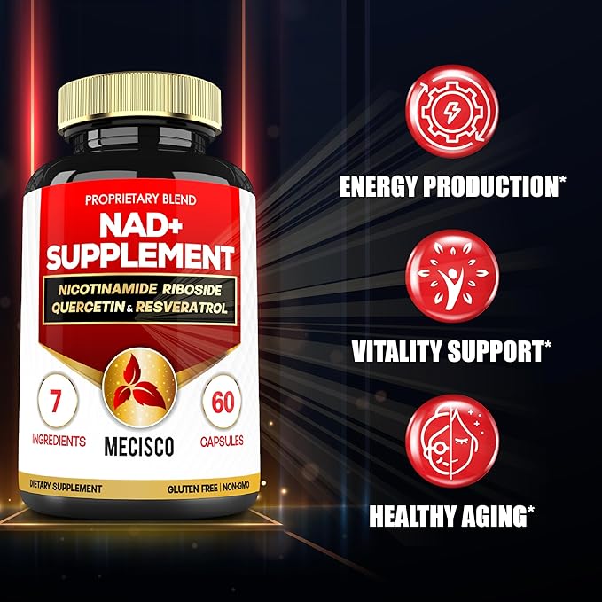 NAD+ Supplement with Nicotinamide Riboside w/Quercetin, Resveratrol, Turmeric, Rhodiola Rosea, Astragalus - 60 Count