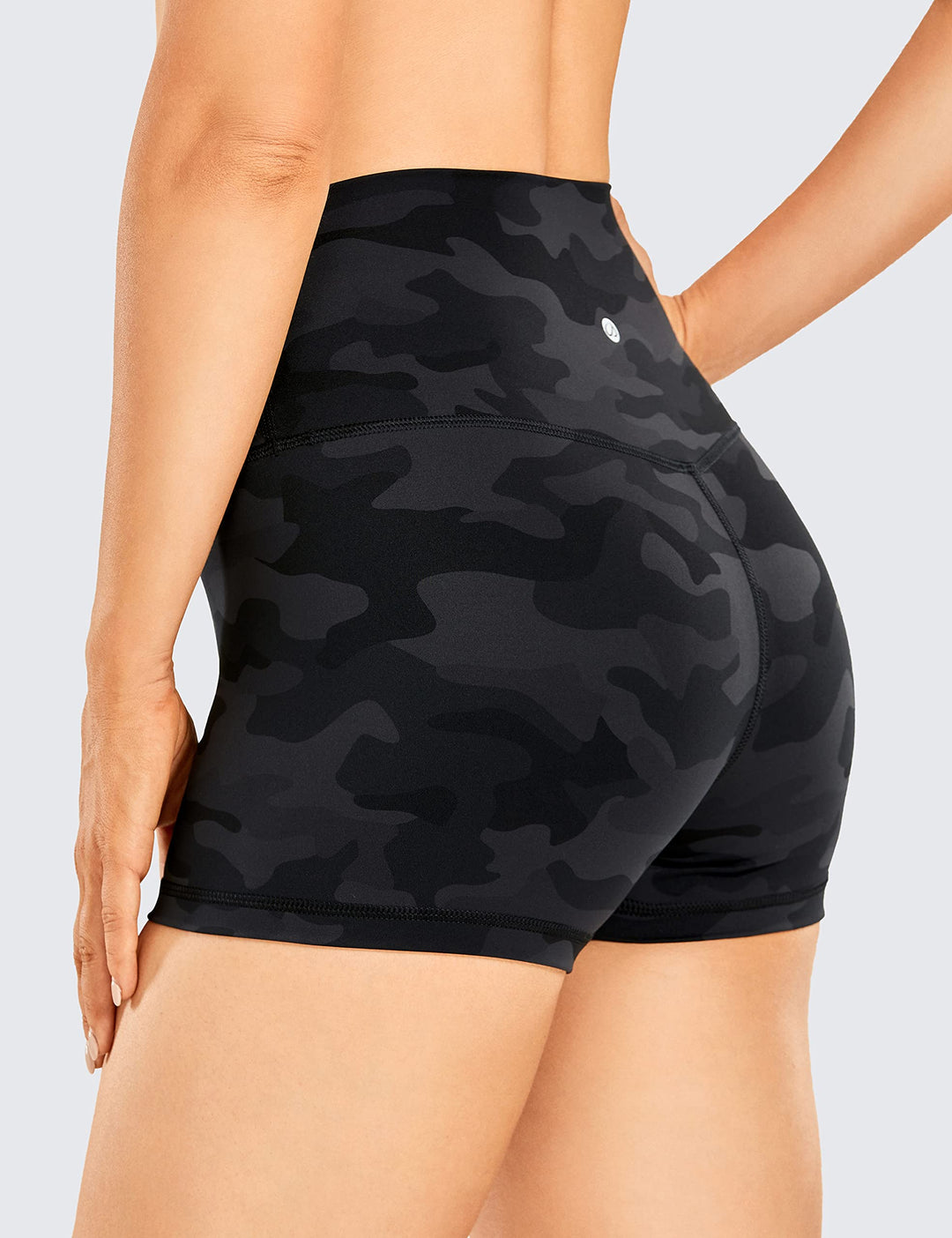 CRZ YOGA Women's Naked Feeling Biker Shorts - 3 Inches High Waisted Yoga Workout Running Spandex Shorts Dark Grey Camouflage X-Small
