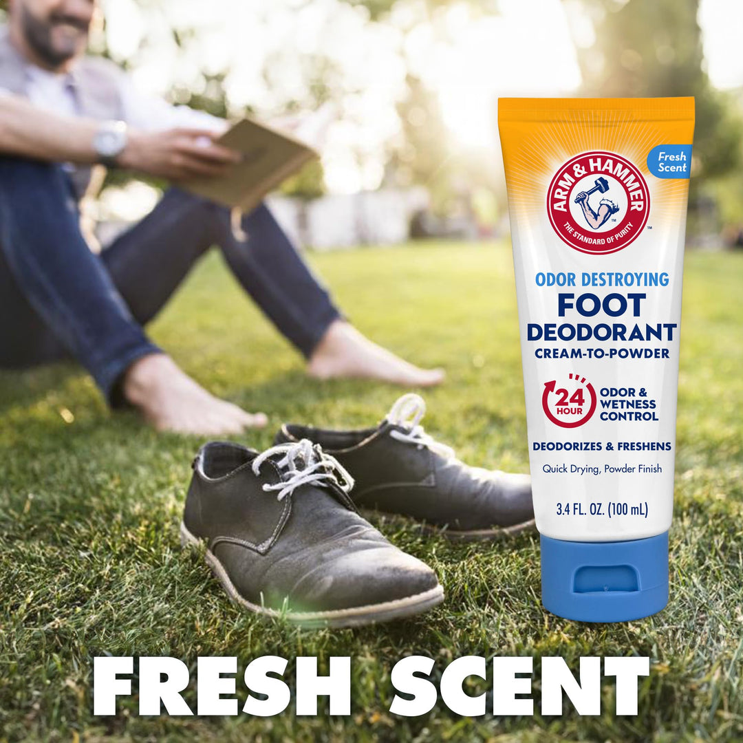 Arm & Hammer Cream to Powder Foot Deodorant, 24 Hour Protection Odor & Wetness Protection, Effective and Long Lasting Antiperspirant, Apply as Cream Dries to Powder