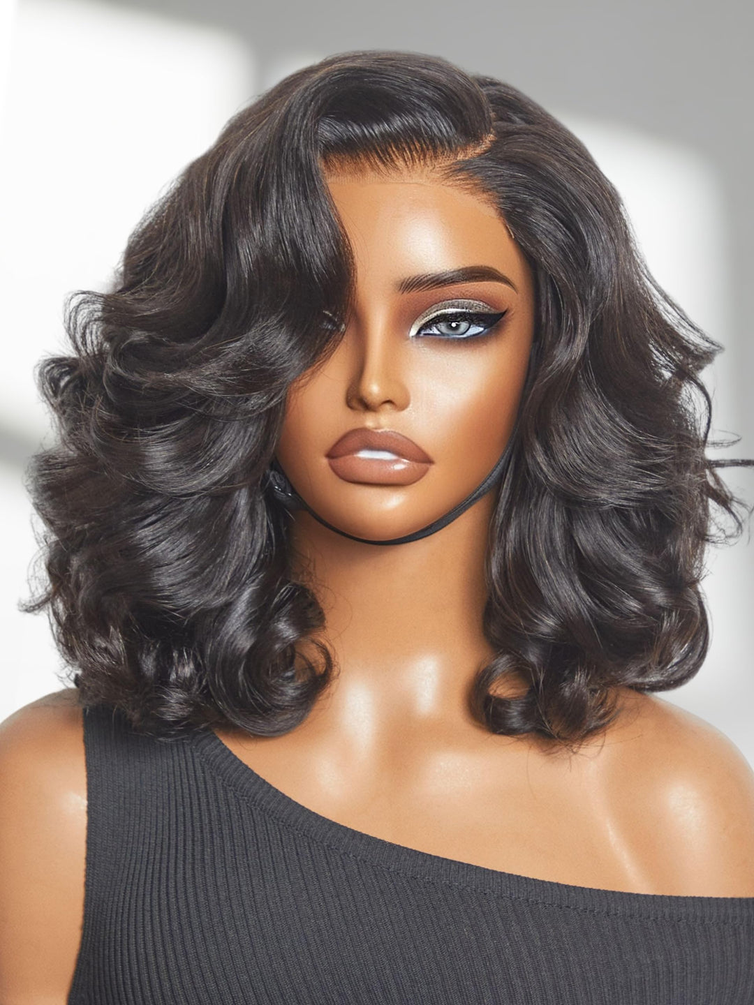 LUVME HAIR 100% Human Hair Wigs Loose Wave Glueless Lace Front 14 Inches, Pre Cut Plucked Hd Lace Short Wig Ready To Go Natural Color Straight Bleached Knots Side Part Black Wigs
