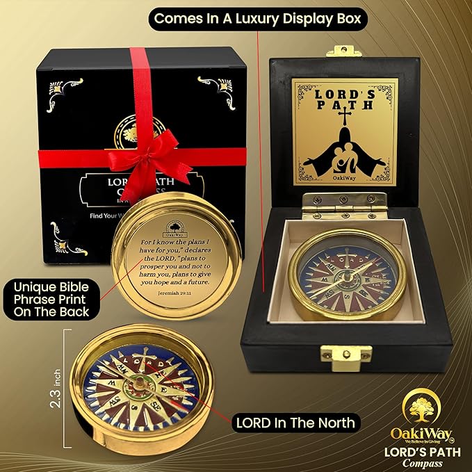God's Path Compass – Communion & Confirmation Gift for Teenage Boys | Baptism Religious Gifts for Men, Christian, Catholic, Graduation | Sentimental & Inspirational Present – Greeting Card Included