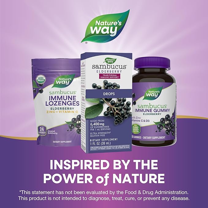 Nature's Way Sambucus Elderberry Drops with Ultra Strength Elderberry, Immune Support*, Made from 6400mg of Elderberries per 1 mL, 1 Fl. Oz.