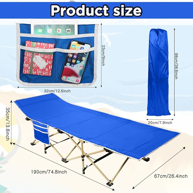 Wenqik 2 Pack 450lbs Max Load Camping Cot for Adults with Carry Bag Portable Folding Outdoor Sleeping Cot Heavy Duty Bed for Traveling Camp Military Office Nap Beach Home Lounging