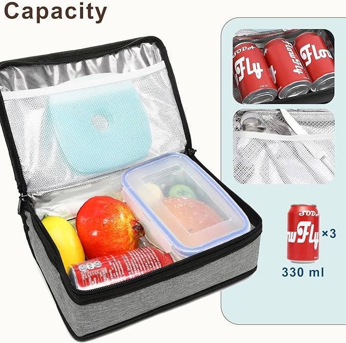 FlowFly Small Insulated Lunch box Portable Soft Bag Mini Cooler Thermal Meal Tote Kit with Handle for Work & School, Heather Grey