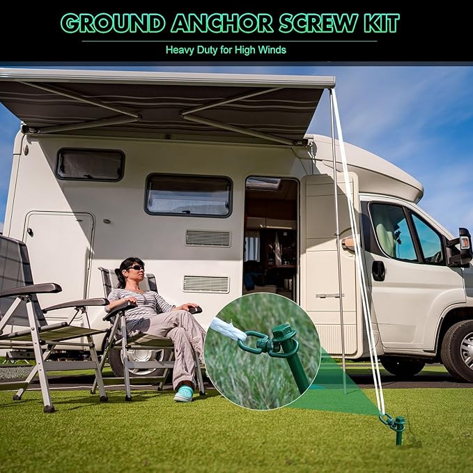 Zhengmy 8 Pcs Ground Anchors Screw in, 12 Inch Heavy Duty Tent Stakes with Trampoline Anchor Hook Ground Stakes for Camping Tent Canopies Ports Sheds Swing Sets Securing Animals (Green)