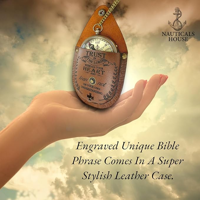 Bible Verse Brass Compass – “Trust in The Lord with All Your Heart” (Proverbs 3:5-6) | Religious Gifts for Men, Women, Boys, Girls, Teens | Daily Encouragement, Easter, Baptism, Faith-Based Keepsake