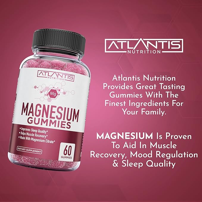 Atlantis Nutrition Magnesium Citrate Gummies – 770mg Magnesium Citrate for Kids & Adults | Supports Muscle Recovery, Eases Cramps, Promotes Calmness & Better Sleep | 60 Vegan Gummies