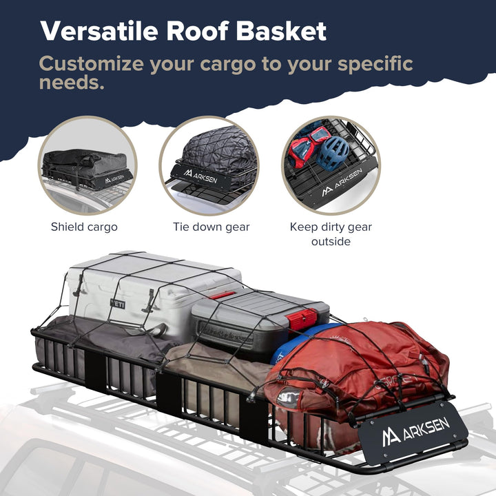 ARKSEN Narrow and Long 84"x23"x6" Car Roof Rack Cargo Carrier Rooftop Basket, Heavy Duty Weather Resistant Luggage & Camping Gear Storage for Car, Truck or SUV Transport