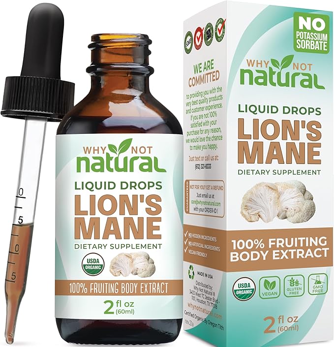 Why Not Natural Organic Lions Mane Liquid Extract Mushroom Supplement Tincture