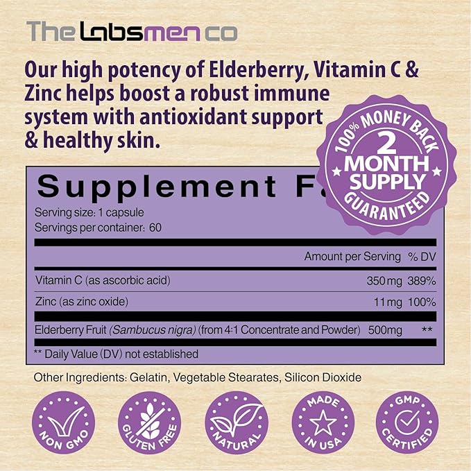 Sambucus Elderberry Immune Support Supplement/Daily Immune Boosters for Adults, Season Change w/Elderberry Vitamin C & Zinc Support Respiratory Health & Increase Antioxidant, 2-Mons