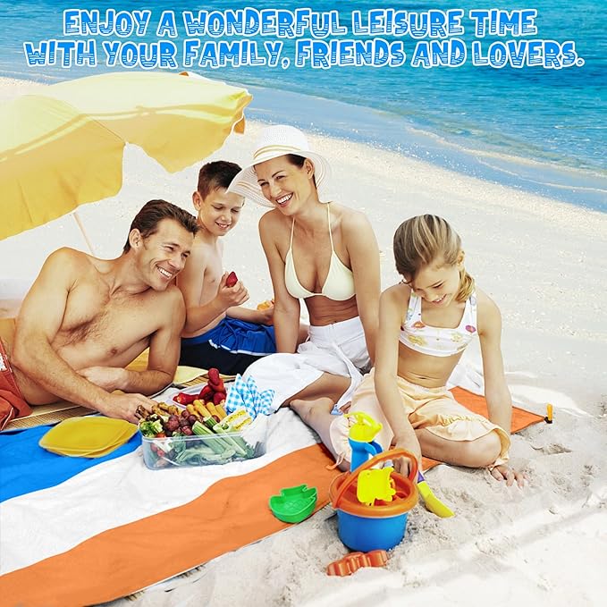 Beach Blanket Waterproof Sandproof 1-7 Adult Oversized 78 '' × 81 '' Lightweight Durable Compact Sand Free Beach Mat for Travel Camping Hiking Picnic Blanket