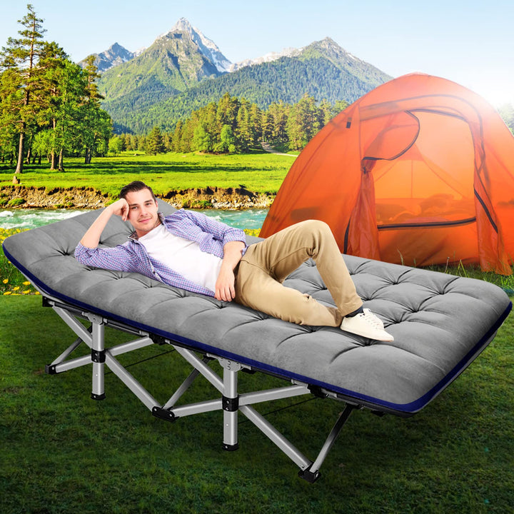 ABORON Folding Camping Cot W/Mat for Adults, Heavy Duty Outdoor Bed with Carry Bag,1200 D Layer Oxford Travel Camp Cots