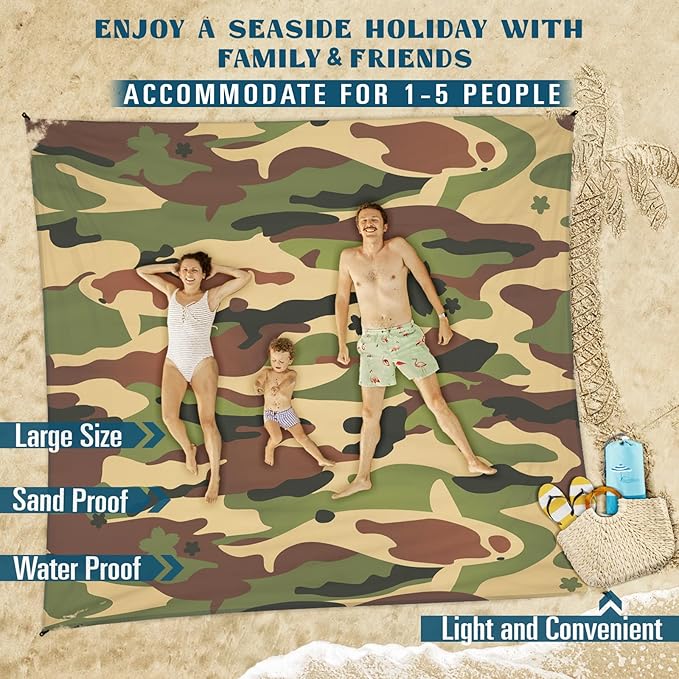 Beach Blanket Sandproof Waterproof 78''×81''1-5 Adults Oversized,Compact Lightweight Durable Beach Mat for Travel Camping Hiking Picnic Blanket