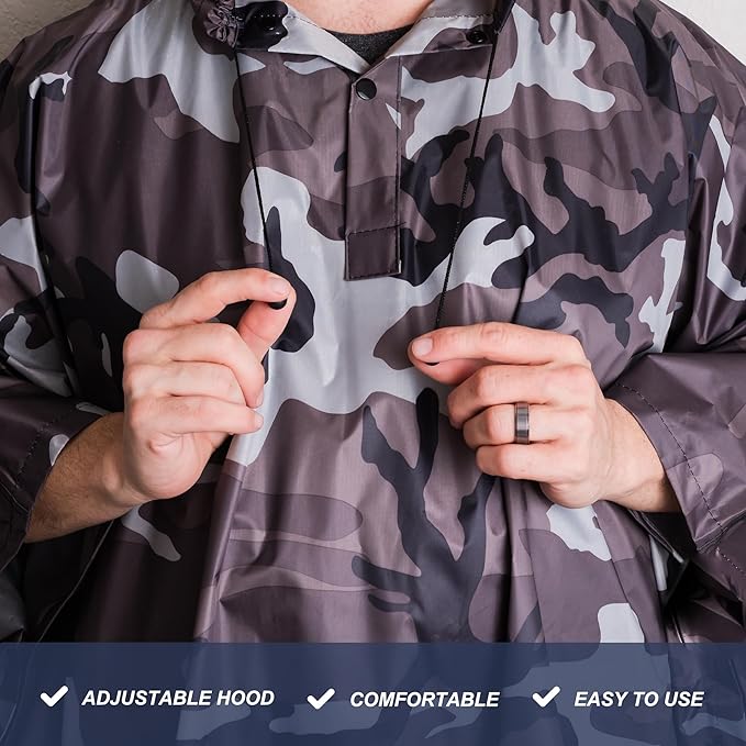 Heavy Duty Rain Poncho for Backpacking, Waterproof Lightweight for Adults, Military, Emergency, Camping, Men, Women