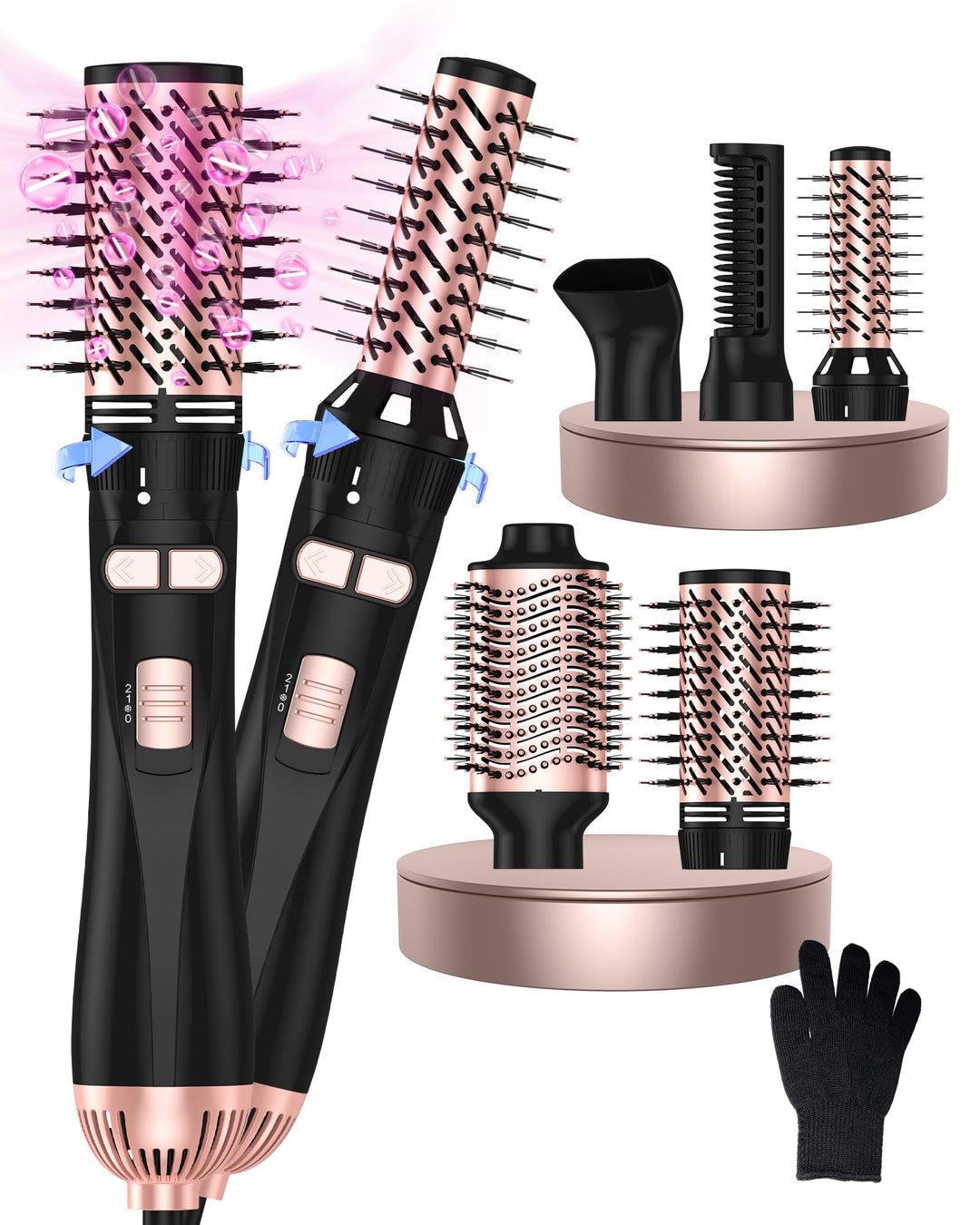 Rotating Hair Dryer Brush, 5 in 1 Blow Dryer Brush Spinning Curling Brush with 2 Rotating Brushes (1.5" & 2"), 3 Temps Bowout Brush Hot Air Brush Styler Volumizer for Hair Dry/Straighten/Curl/Smooth