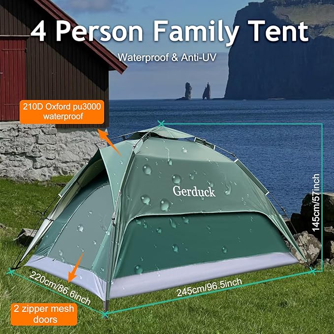 3-in-1 Instant Pop Up Tents for Camping, 2/4/6 Person Camping Tent,60s Automatic Quick Easy Setup Tent, Waterproof Stand Up Family Tents for Camping,Outdoor, Hiking,Beach