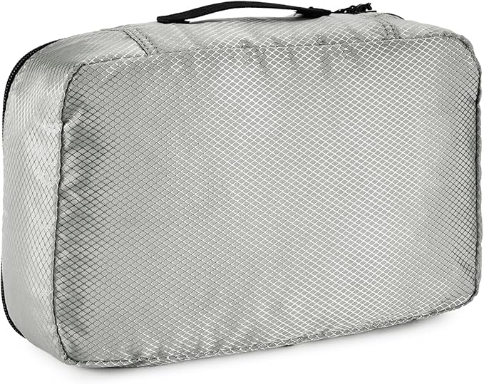 Amazon Basics Small Packing Cubes for Travel, Packing Organizers, 4-Piece-Set With Double Zipper Pulls and Mesh Top Panel, 100% Durable Polyester, Gray, 11"L x 6.8"W x 3"H