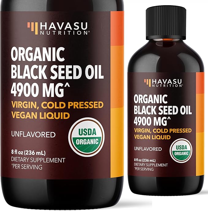 Organic Black Seed Oil Cold Pressed Liquid - 4900mg Black Cumin Supplement for Immune System Function, Digestive Support, Hair Nourishment & Overall Health - 8 Fl Oz - Unflavored, Non-GMO, Vegan