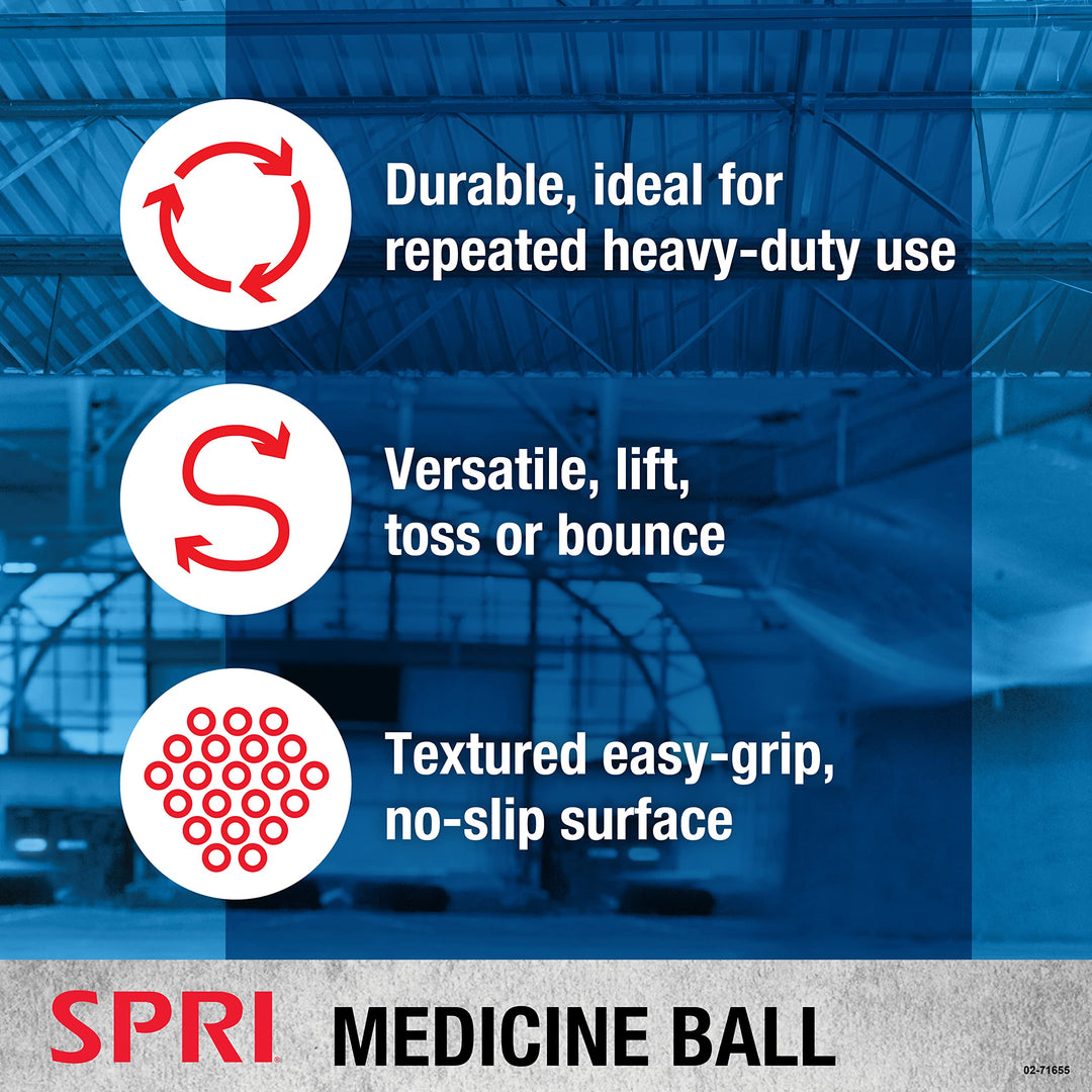 SPRI Medicine Ball - Exercise Workout Ball for Endurance Training - Thick Walled Heavy-Duty Textured Surface, Easy-to-Read Weight Label - Multi-Use Fitness Tool - Durable Construction - 12 lb