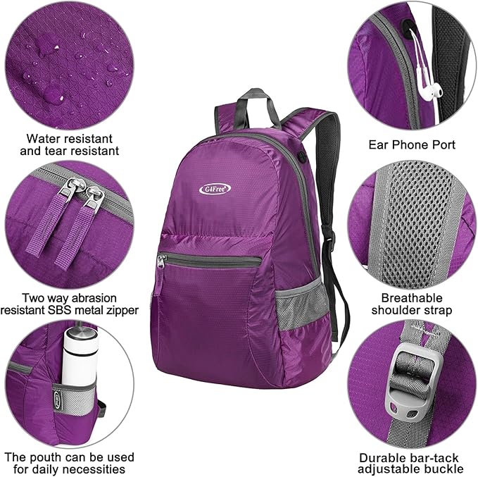 G4Free 20L Lightweight Packable Backpack Travel Hiking Daypack Foldable Backpack for Men Women