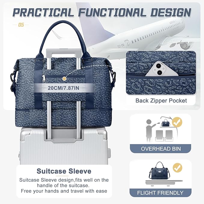 Travel Duffel Bag,Sports Tote Gym Bag,Shoulder Weekender Overnight Bag for Women