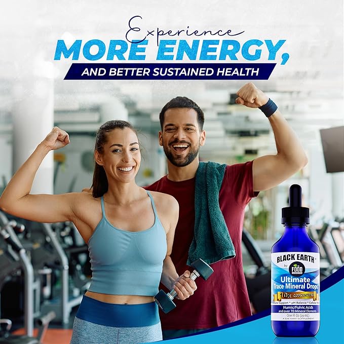 Black Earth Ultimate Trace Minerals 10x Strength, Fulvic Acid & Humic Acid, Non GMO Vegan Dropper, 1 Ounce - Ideal Supplement for Athletes