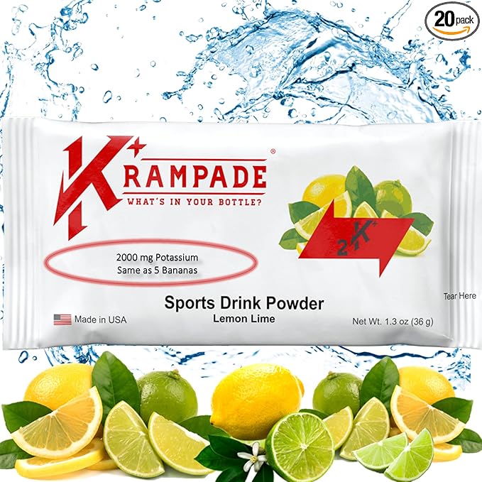Original 2K - 2000mg High Potassium Cramp Relief Electrolyte Drink Powder: Faster Recovery, Slower Fatigue, Optimized Hydration | 20 Single Serving Packets (Lemon Lime)