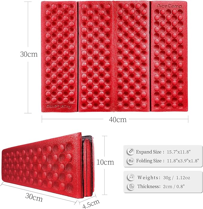 AceCamp 3940 Portable Lightweight Mini Waterproof Folding Mat, Foam Sitting Pad for Outdoor Activities, Foldable Kneeling and Seat Cushion for Comfort, Red