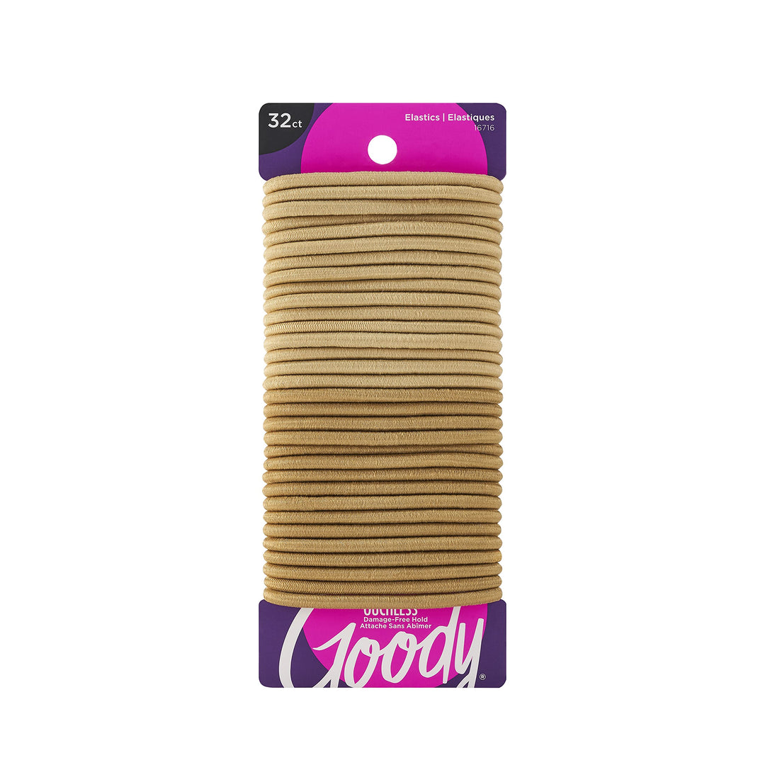 Goody Ouchless Elastic Hair Tie - 32 Count, Blonde - 4MM for Medium Hair - Slideproof Pain-Free Hair Accessories for Men, Women,