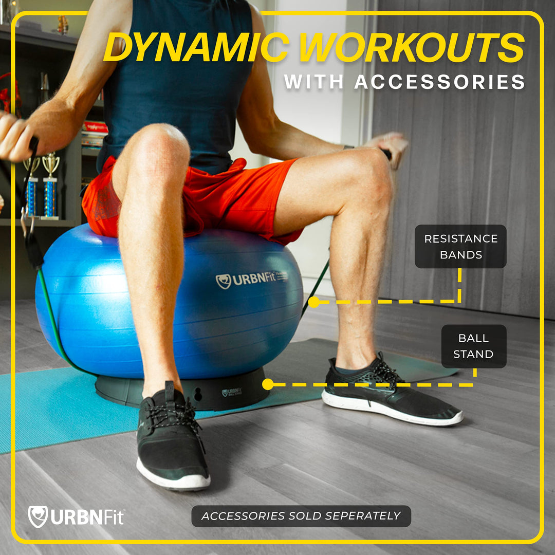 URBNFit Exercise Ball - Yoga Ball in Multiple Sizes for Yoga, Pilates, Pregnancy, Stability - Anti-Burst Swiss Balance Ball w/Quick Pump – Office Ball Chair for Home and Gym – 26 Inch - Blue