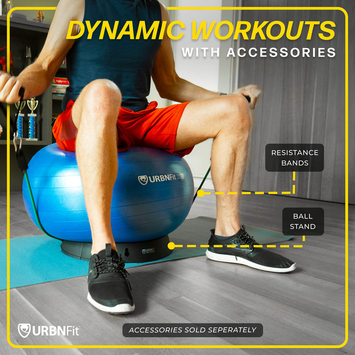 URBNFit Exercise Ball - Yoga Ball in Multiple Sizes for Yoga, Pilates, Pregnancy, Stability - Anti-Burst Swiss Balance Ball w/Quick Pump – Office Ball Chair for Home and Gym – 26 Inch - Blue