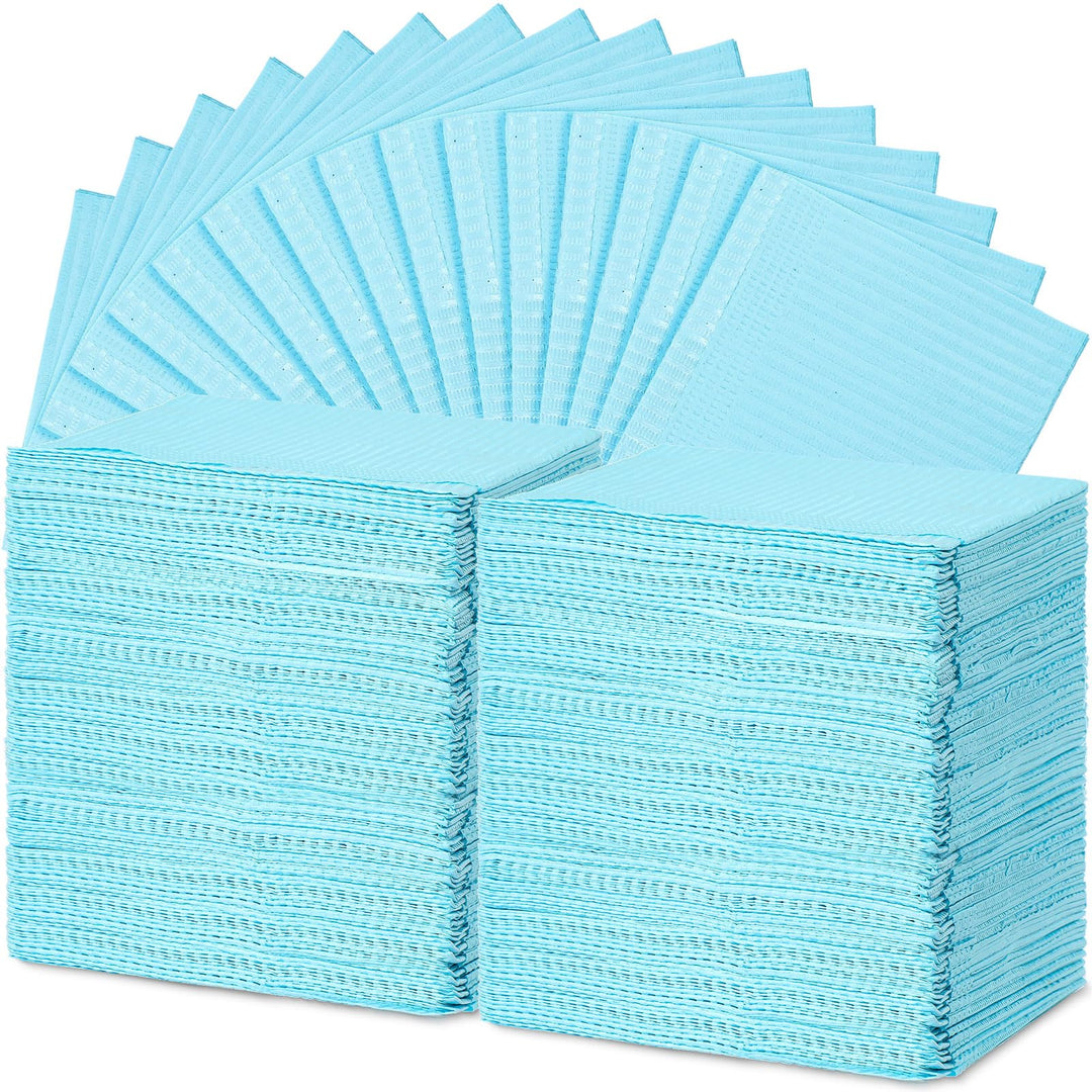 Newwiee 250 Pcs Disposable Nail Table Towels Mat, 13'' x 18'' Patient Bibs 3 Ply Waterproof Tattoo Bibs Nail Towels Paper Tray Covers Clean Pads Tattoo Supplies (Blue)