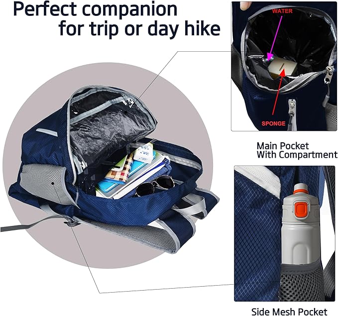 35L Foldable Waterproof Backpack For Outdoor Sports Travel Inside Wet Clothes Compartment Packable For Multiple