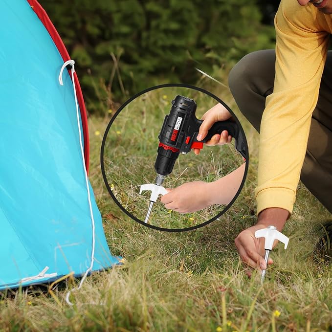 36 Tent Stakes Heavy Duty Metal Tent Stakes Screw in Camping Stakes with Luminous Head Ground Anchor Pegs Threaded Tent Spikes with Hex Head Driver and Storage Box