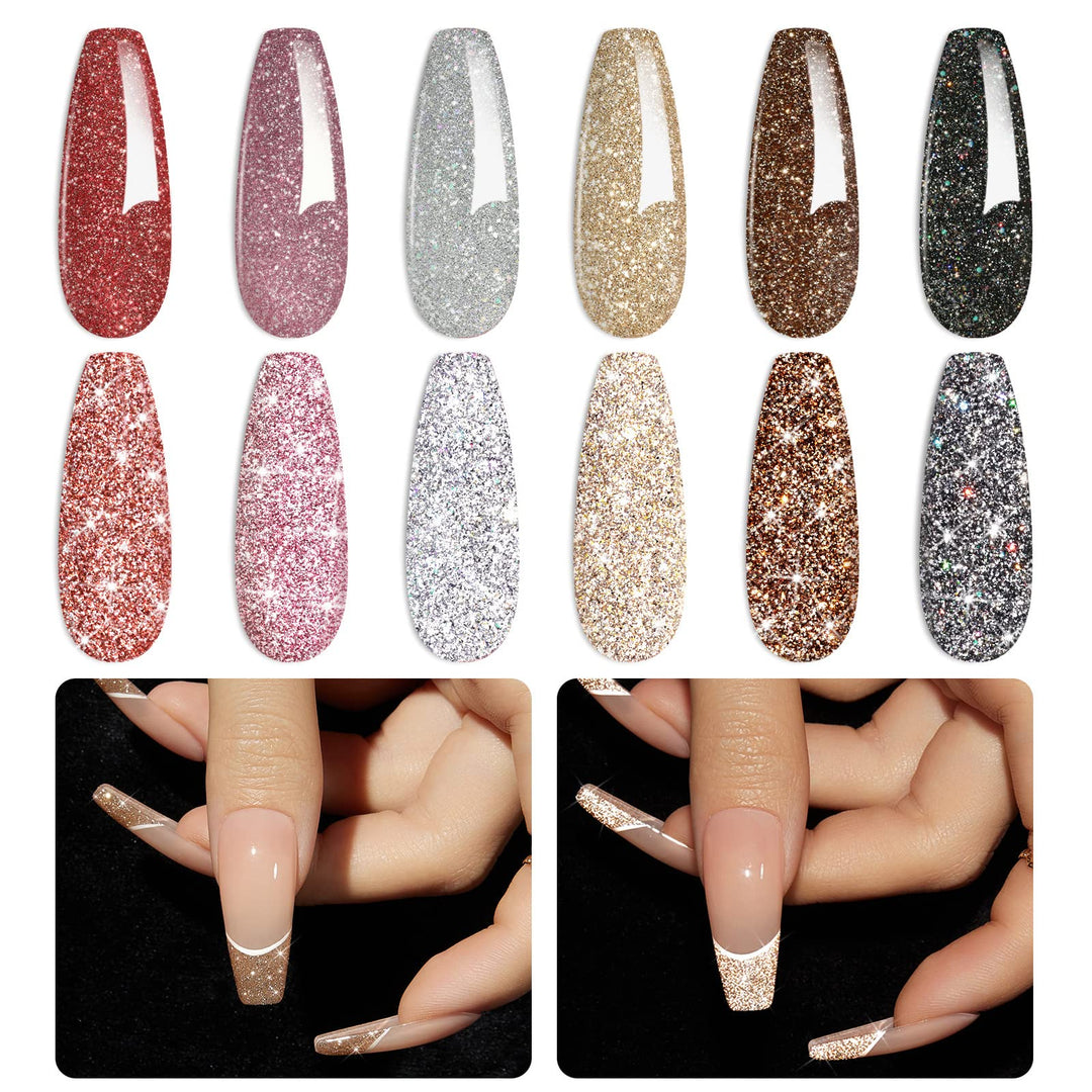 Beetles Gel Polish Reflective Glitter Winter Gel Nail Polish Set, 6 Colors Holographic Sparkle Glitter Gel,Flash Diamond Sliver