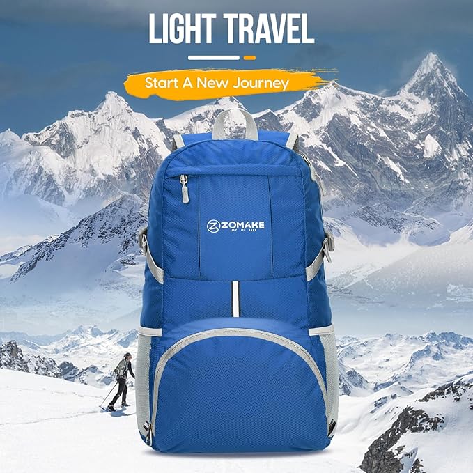 ZOMAKE Lightweight Packable Backpack 35L, Light Foldable Backpacks Water Resistant Collapsible Hiking Bag, Compact Folding Day Pack for Travel Camping(Dark Blue)