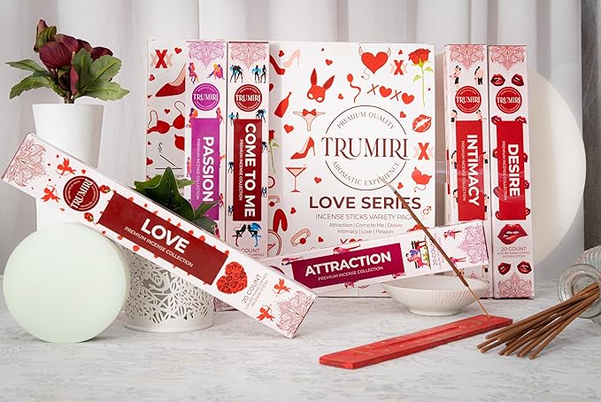 Trumiri Incense Sticks - Love Spell - Total 120 Insence-Sticks (20 Insense x 6 Incents) - Incienso Inscents-Sticks for Spell to Rekindle Call Attract New Fire of Love + Incense Holder