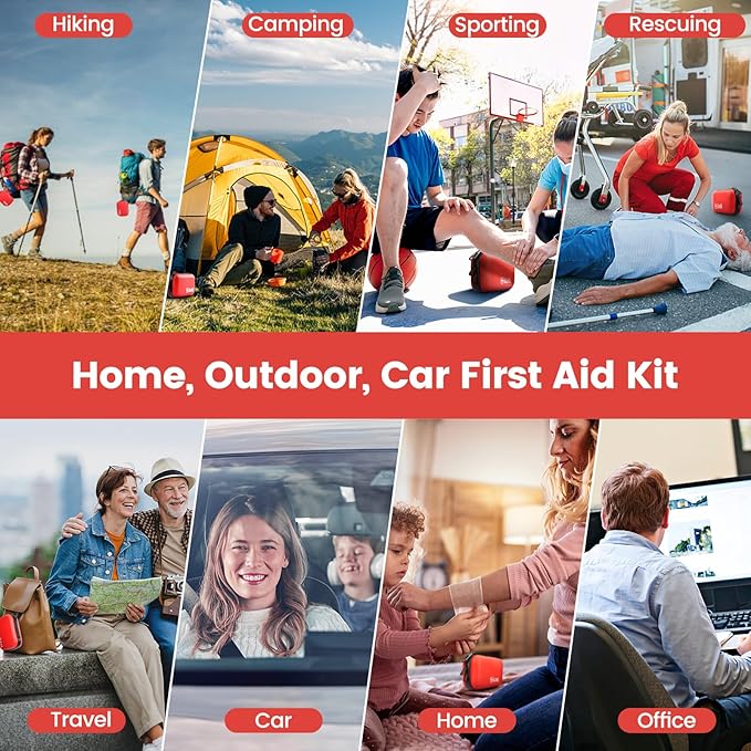 Travel First Aid Kit,120 Piece Mini First Aid Kit,Waterproof Survival First Aid Kits,Car Emergency Kit,Small Portable First Aid Kits for Car Travel Businesses Camping Sports Hiking(Red)