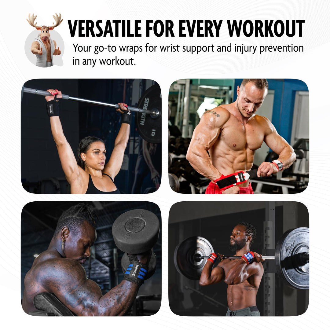 DMoose Wrist Wraps Weightlifting Men 12 and 18 Inches Thumb Loops with Wrist Support for Workouts Powerlifting Wrist Straps for Weight Lifting Men and Women Black Stripes