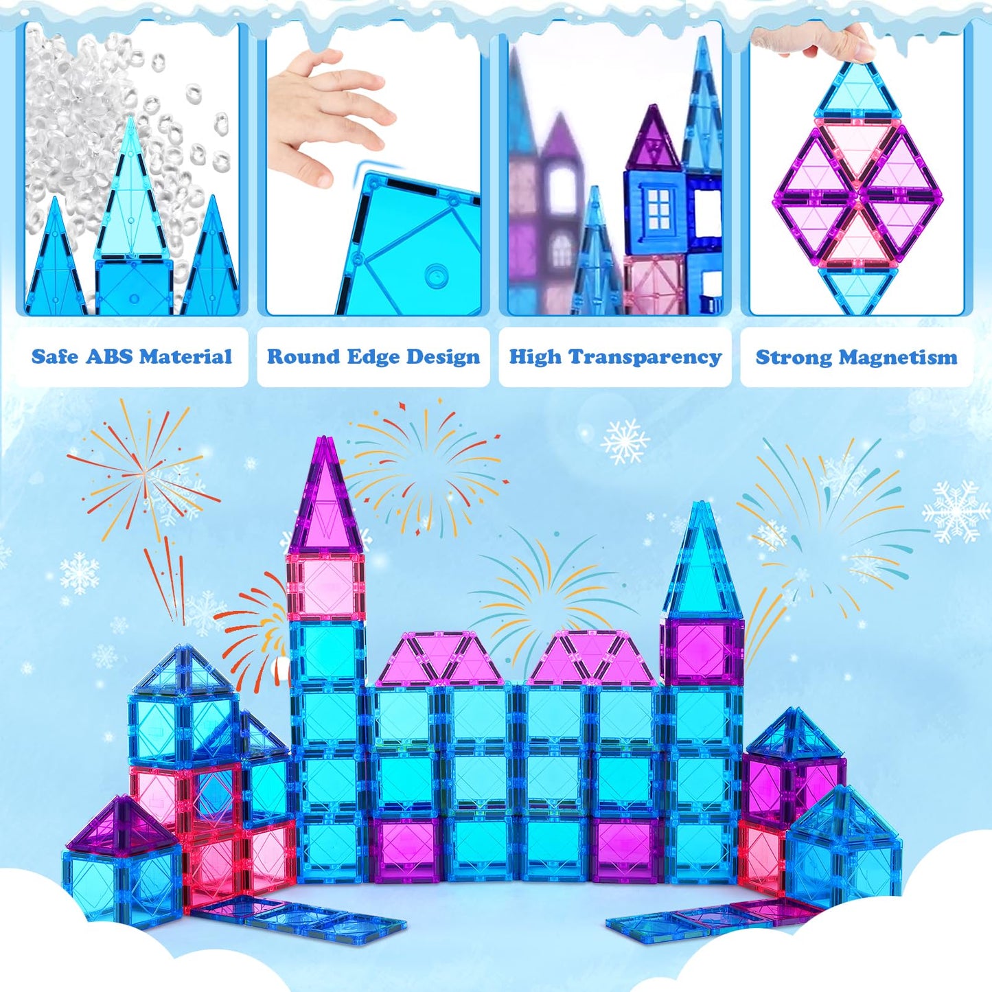 100PC Magnetic Tiles for Kids 3+ Year Old Boys Girls Magnetic Building Blocksd 3D Princess Castle Toy Age 3-4 STEM/Sensory/Montessori Toy Toddler Educational Birthday Gift for Preschool Creative Play