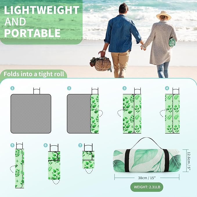 ANJ Outdoors (2025 Upgrade) Extra Large Waterproof Picnic Blankets | Foldable Sandproof Beach Blanket N Outdoor Blanket | 5-Layer Machine Washable Soft Picnic Mat for Camping, Grass, Park N Stadium