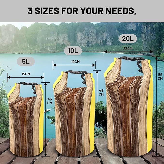 Waterproof Dry Bag,Roll Top Retro Rustic Barn Wood Small Waterproof Backpack 5L/10L/20L Floating and Lightweight Bags for Kayaking, Boating, Fishing, Swimming and Camping