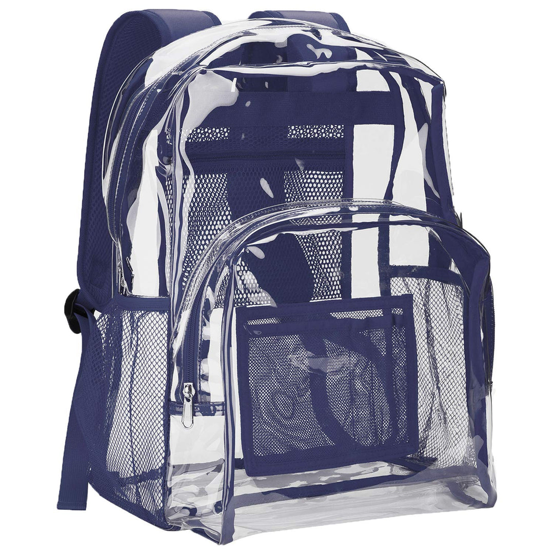 Vorspack Clear Backpack Heavy Duty PVC Transparent Backpack with Reinforced Strap Stitches & Large Capacity for College Workplace Security - Navy