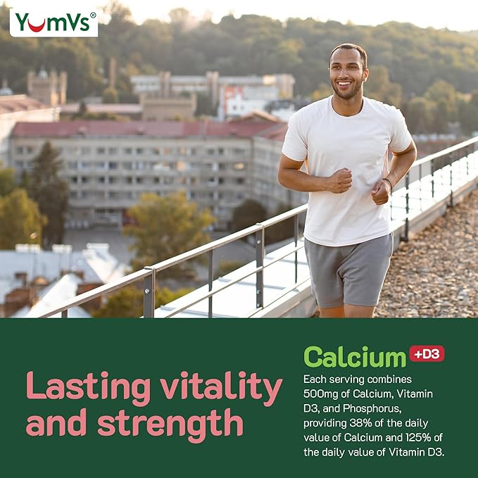 YumVs Calcium 500mg with Vitamin D3 - Raspberry & Orange Flavor Calcium Vitamin D Gummies, Chewable Calcium Supplement for Kids & Adults, Vitamin D Calcium Gummies (60 Count (Pack of 2))