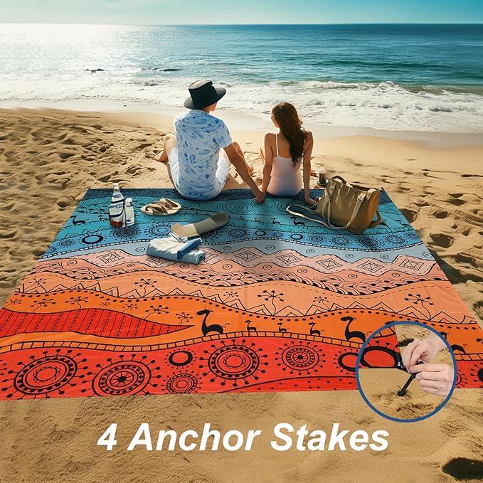 Beach Blanket Waterproof Sandproof, 79" x 83" Extra Large Sand Free Quick Drying Beach Mat, Compact Outdoor Picnic Mat for Travel, Hiking, Camping (Bohemian)